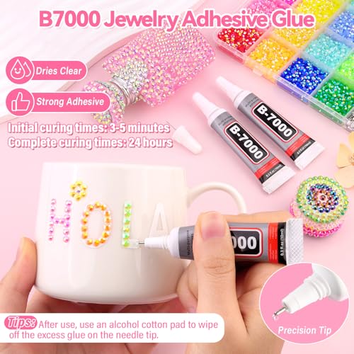 Image of Resin Rhinestones for Glamorous Kit, 34000pcs Mixed Color 3mm Dazzling Crystal 3pcs 10ml B7000 Jewelry Glue, Flatback Stones DIY Crafts Clothing Nail Art Makeup