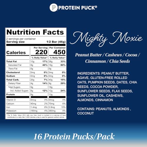 Image of Protein Puck Plant Based Protein Bars 16 Count 3.25oz Full Size MightyMoxie | Snacks with Vegan Protein, Gluten Free, Non Dairy, Kosher Certified Non GMO Premium Healthy Bars