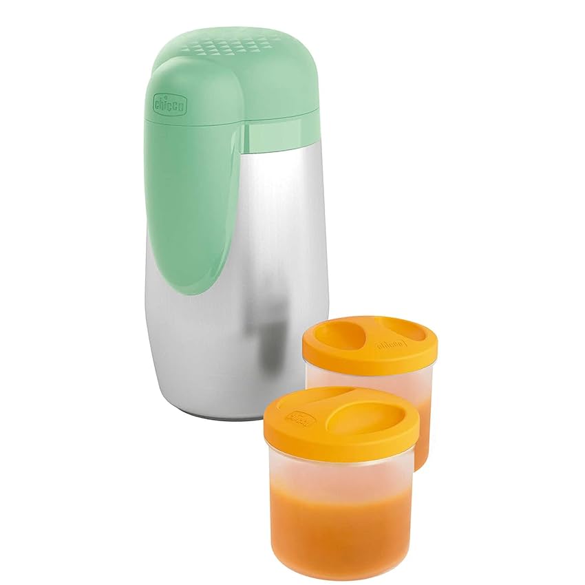 Immagine del prodotto Chicco Portapappa Termico In Acciaio Inox Con Due Contenitori, Contenitore Per Alimenti E Bevande, Per bambini 0 mesi+, Verde, 13 x 13 x 23 cm
