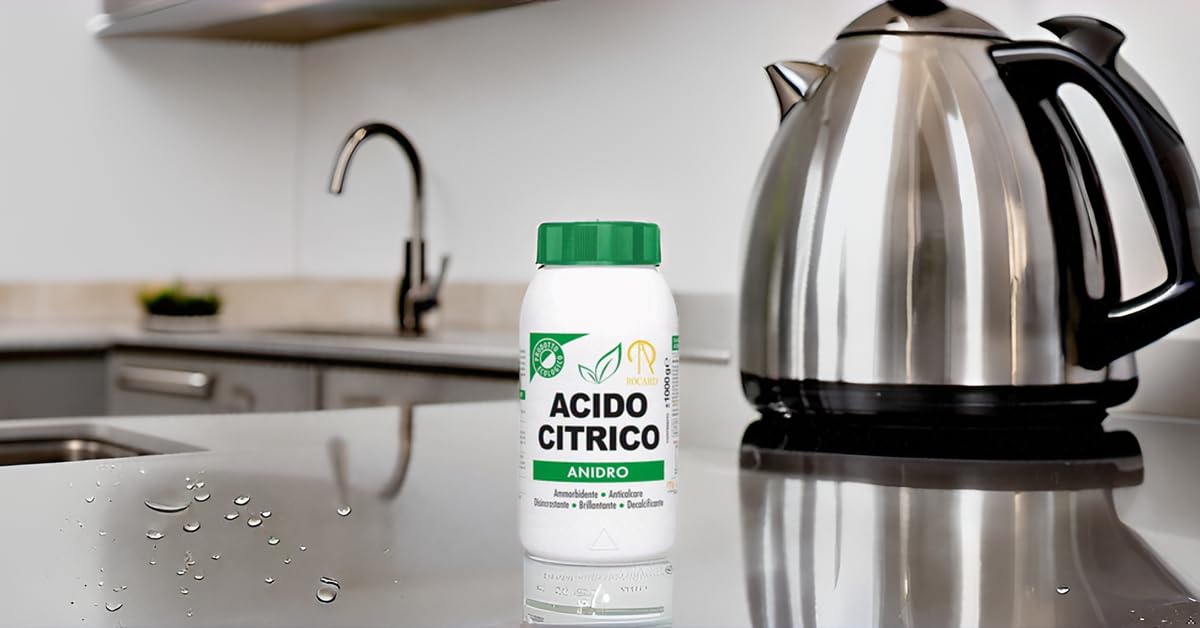 Rocard® Acido Citrico Anidro 1 Kg – Prodotto Naturale Multifunzione 100% Puro | Anticalcare, Disincrostante, Decalcificante, Brillantante per Casa, Cucina e Lavatrice