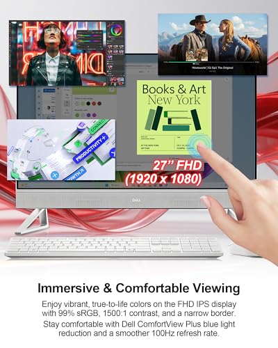 Image of Dell 27 inch Touchscreen All in One Desktop Computer PC - Intel Core 7 150U, 32GB DDR5 RAM & 2TB SSD, FHD IPS Display, NVIDIA GeForce MX570A, Wins 11 Pro, Wi-Fi 6E, Patented KB Kit
