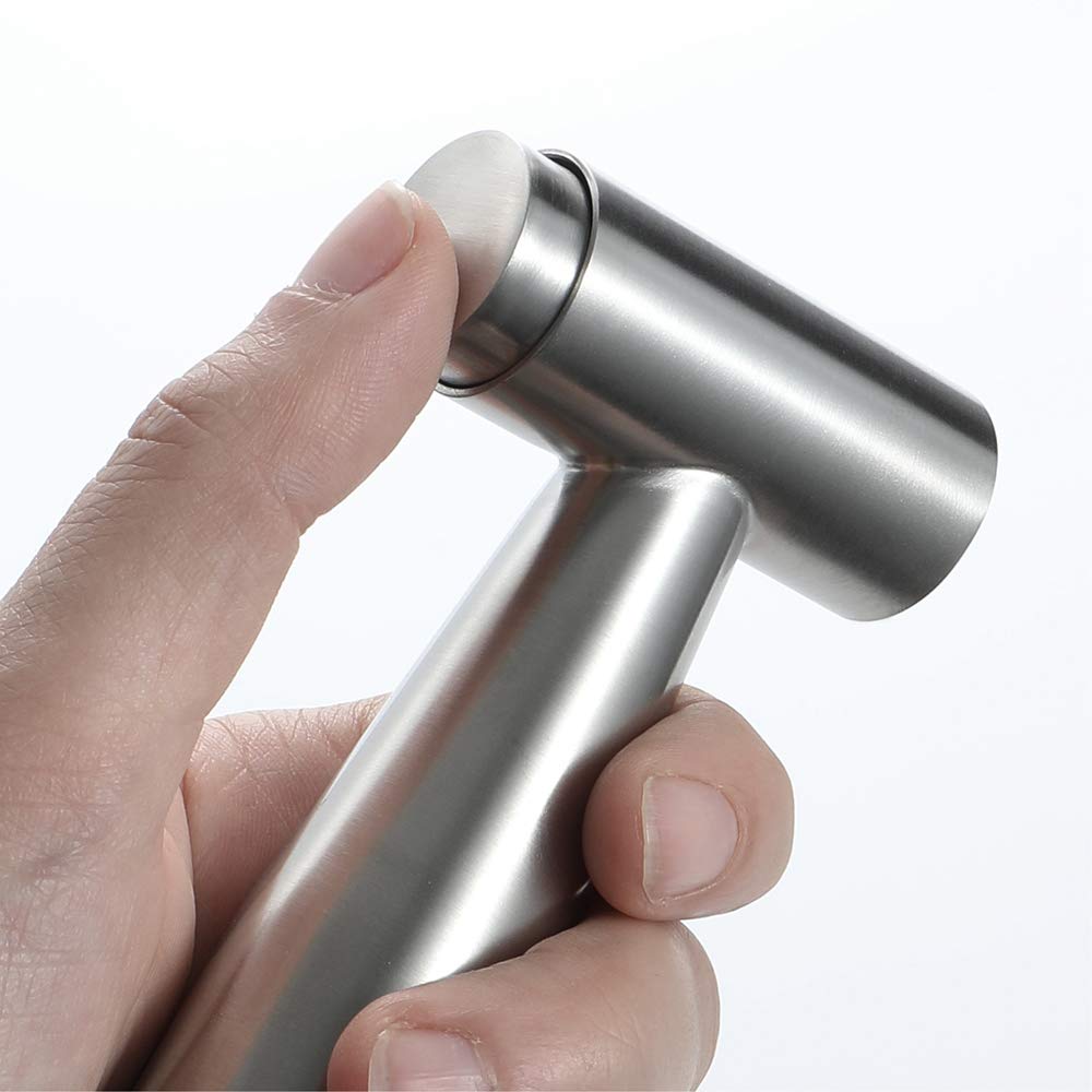 Rubinetto Bidet Portatile in Acciaio Inox, Doccia a Getto, spruzzatore per WC, Tubo Flessibile con Base.