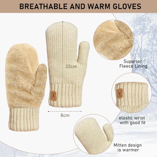 Bseical Mütze Schal Handschuhe Set Damen Winter Warme Wintermütze mit Bommel & Weiches Fleecefutter, Loop Schal Schlauchschal Winterschal Winterhandschuhe für Weihnachten Geschenk für Frauen 3in1 Set