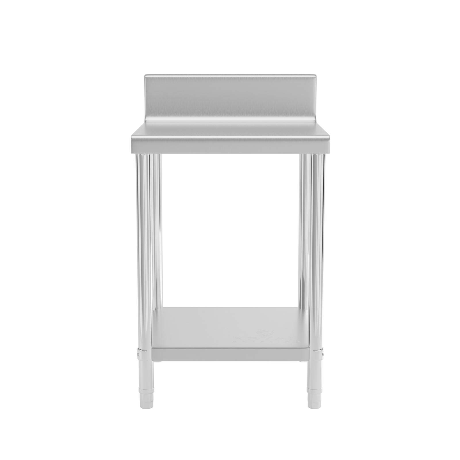 Royal Catering Mesa De Acero Inoxidable para Hostelería RCAT-60/60-N (Superficie de Trabajo de 60 x 60 cm, con antisalpique, Capacidad de Carga de 250 kg)