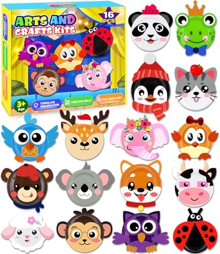 16 Pack Arts and Crafts for Kids, Toddler Crafts Animal Paper Pla...