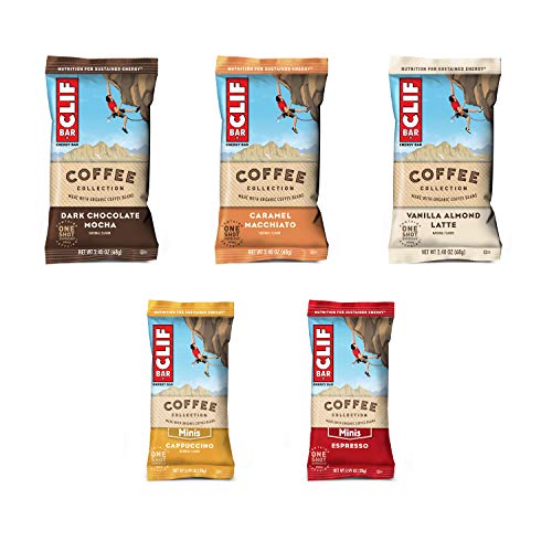 Clif Bar Bars Pack 10 Full Size and 10 Mini Energy Bars Made with Organic Oats Plant Based Food Vegetarian Caffeinated 2.4oz and 0.99oz Protein Bars, Coffee Collection, Coffee, 20 Count