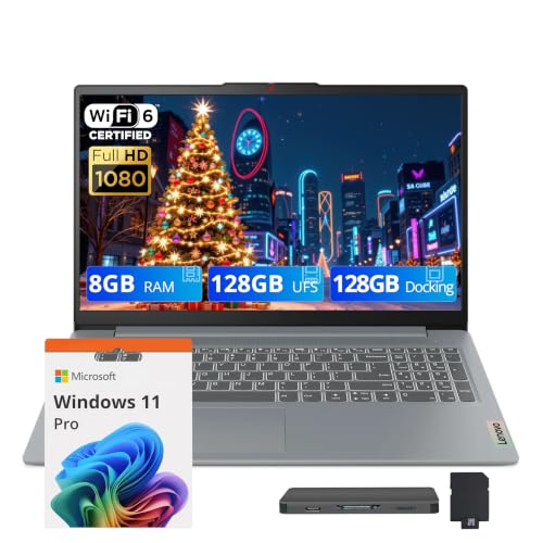 Image of Lenovo IdeaPad Slim 3 15.6 inch FHD Display Laptop, Intel Core i3-N305, 8GB LPDDR5, 288GB Storage(128GB UFS+160GB Docking Station Set), Intel UHD Graphics, Windows 11 Pro, Numeric Keypad, WiFi 6, Grey