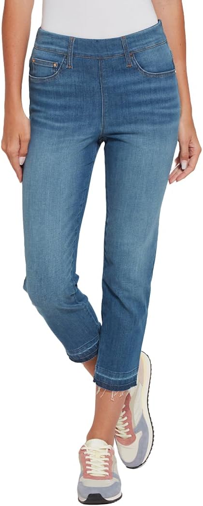 Lyssé Toothpick High Waisted Cropped Straight Leg Jeans for Women – Stretch Denim Ankle Jeans with Frayed Hem and Comfort