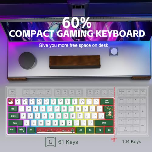 Image of Snpurdiri 60% Wired Gaming Keyboard, RGB Backlit Small Ultra-Compact 61 Keys 60 Percent Gaming Keyboard for PC /Mac Gamer, Typist, Travel, Easy to Carry on Business Trip(Red Green White)