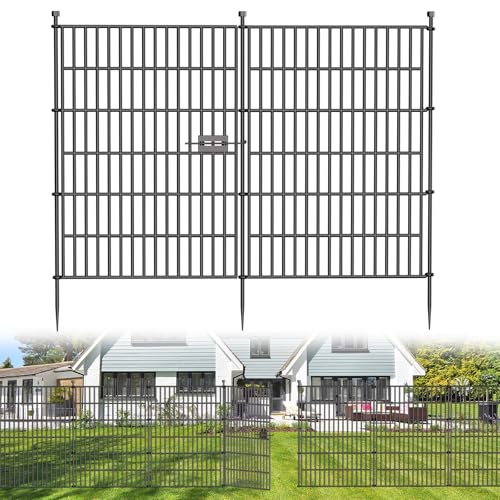 10 Panels No Dig Decorative Outdoor Garden Fence with Gate for Yard, 40 in(H) X 23.6 ft(L) Animal Barrier Fencing Rustproof Metal Wire Panel Border for Dog, Rabbits, and Patio Temporary Ground Stakes