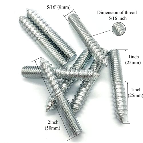 Image of 12 Pack 5 /16-18 x 2 Inch Silver Hanger Bolts Double Headed Bolts for Furniture Screws 50mm Length