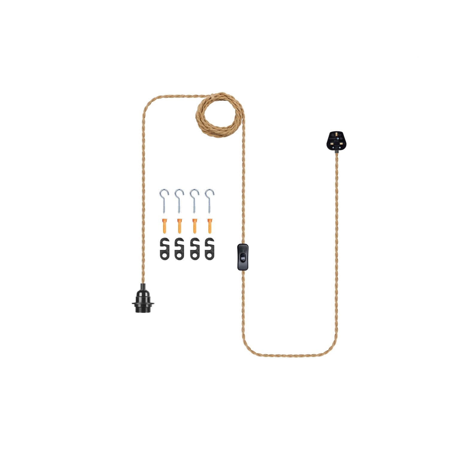 LEDSone 4.5m Twisted Hemp Rope Hanging Light Kit with E27 Lamp Socket On-Off Switch Plug-in Pendant (Hemp-4.5m)