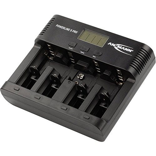 ANSMANN Battery charger for 1-4 AA, AAA, C or D + 1 x 9 V block batteries - NiMH battery charger with 4 charging programs: charging/discharging/testing/refreshing/safety shutdown for safe use