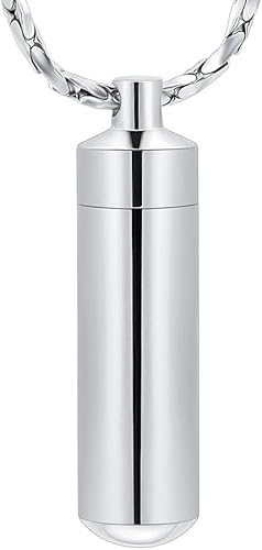 Imrsanl Joyería de cremación para cenizas, colgante de urna, cilindro con frasco de vidrio, recuerdo, cenizas, joyería conmemorativa, Metal, Acero