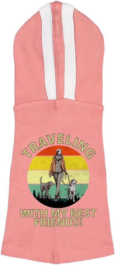 Traveling with My Best Friends Dog Shirt with Hoodie - Dog Print Dog Hoodie - Graphic Dog Clothing - Pink White, L