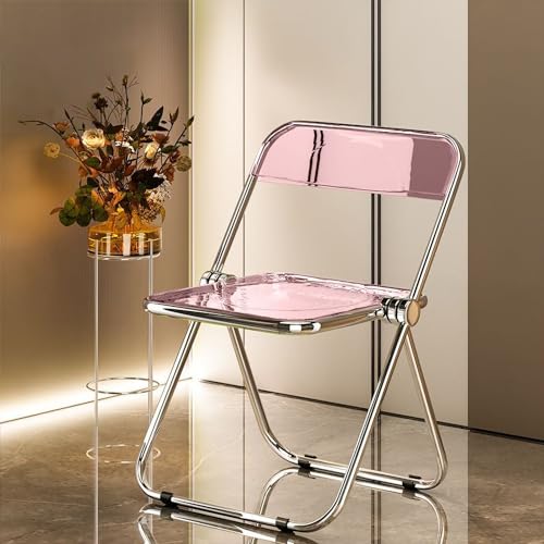 Chaise pliante en acrylique avec cadre galvanisé pour salon, salle à manger, chambre à coucher, couleur fleur de cerisier, chaise polyvalente et simple pour...