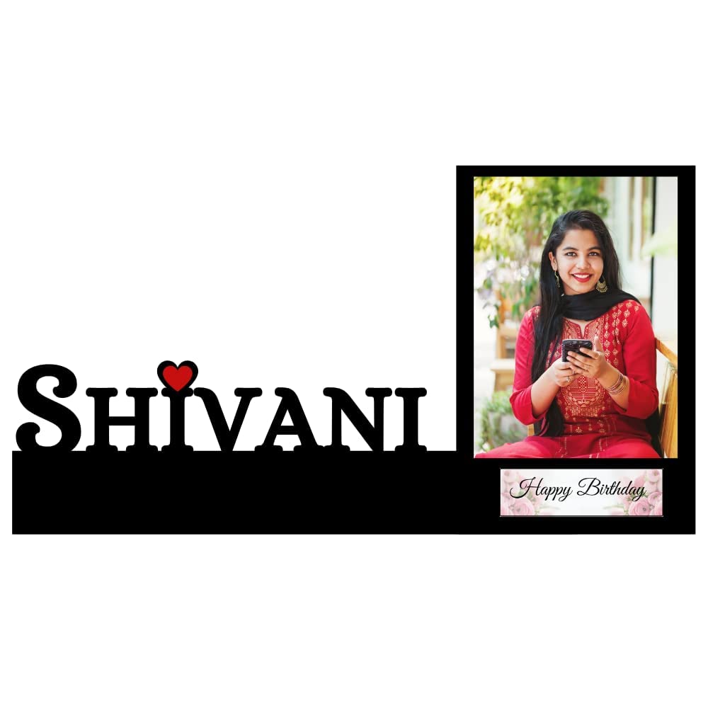 DESIGN ELLE Customized Name Photo Frame | Unique Special Birthday Gift For Everyone Acrylic Name Sign With PVC Photo Plate (Black)