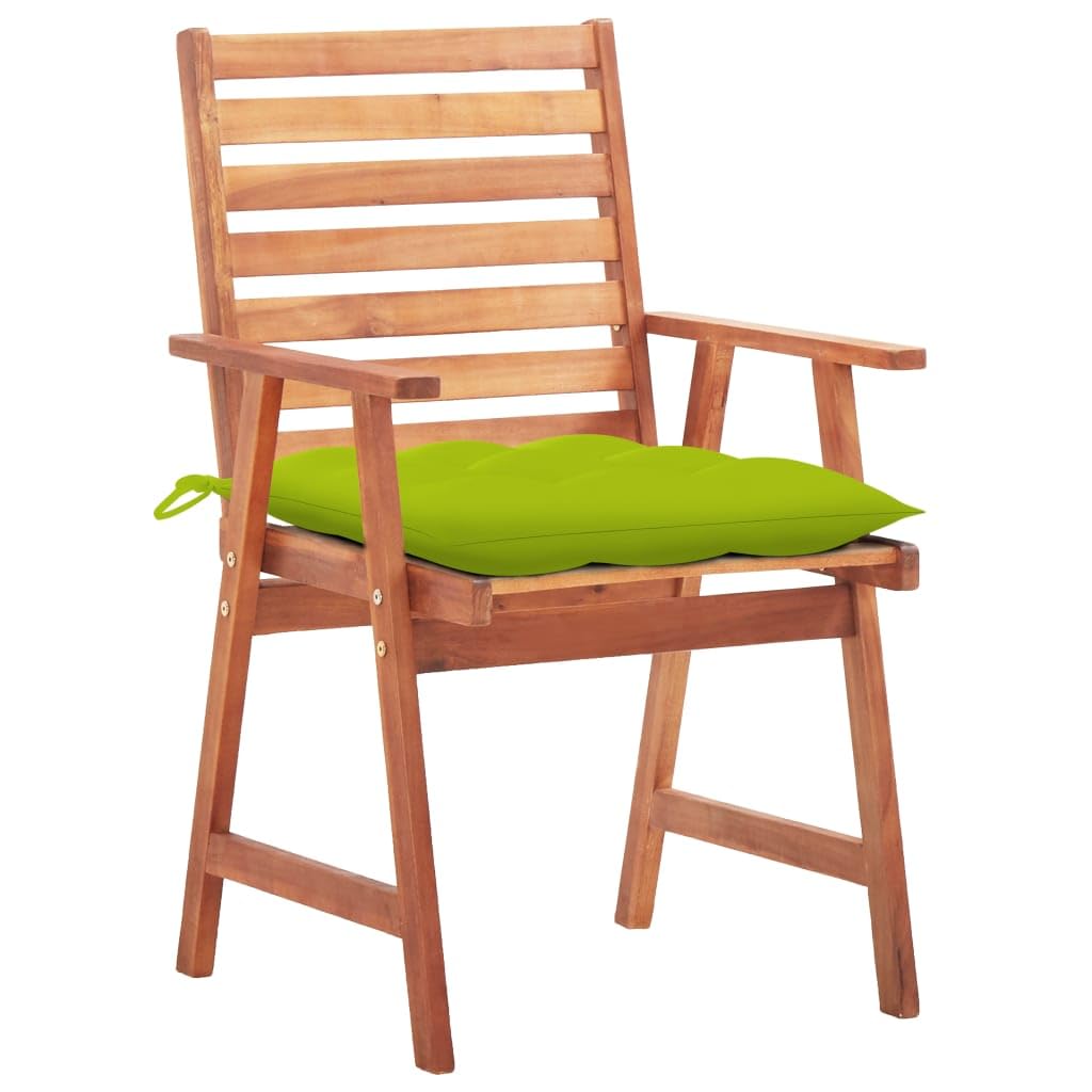 Sedie da Pranzo da Esterni con Cuscini 3 pz Massello di Acacia Verde Brillante, Set Sedie da Giardino in Legno Impermeabile con Cuscino Extra, 56x62x92 cm, Portata 110 kg, per Terrazza Patio Giardino