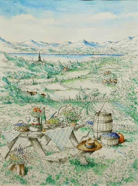 Amazon.co.jp: ＊真作＊超 版画の原画！肉筆 内田新哉「Lake Side 