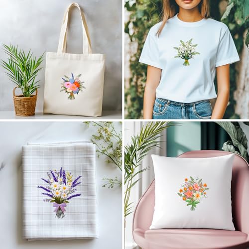 Image of ACRNIGHEET 5PCS Embroidery Kit for Beginners Embroidery Flower Sewing Pre Printed Pattern Embroidery Starter Kit with Instructions, Including 5 Stamped Embroidery Cloth and Various Accessories