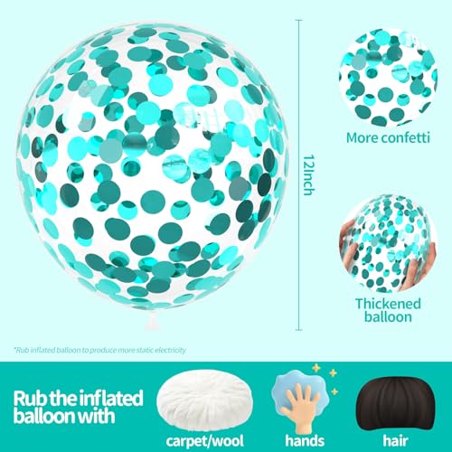 Image of VHUWE Teal Blue Confetti Balloons 25 Pcs, 12 Inch Thickened Clear Latex Balloon with Confetti Inside for Birthday Party Baby Shower Graduation Anniversary Engagement Decorations Supplies
