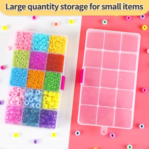 Image of IOOLEEM 15 Grids Plastic Bead Organizer Box, Multi-color Organizer Container Storage Box, Adjustable Dividers for bead arts and crafts.(4 Pack)