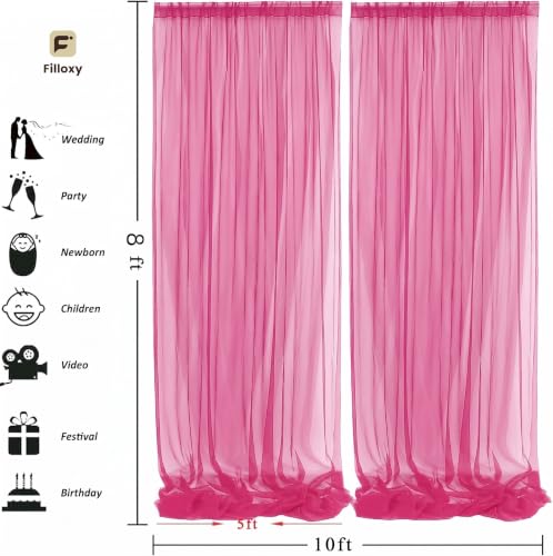 Image of White Net Backdrop Curtain Set for Decoration, 2 Pieces, 8 x 5 feet, for Wedding, Birthday, Anniversary, Engagement (Pink)