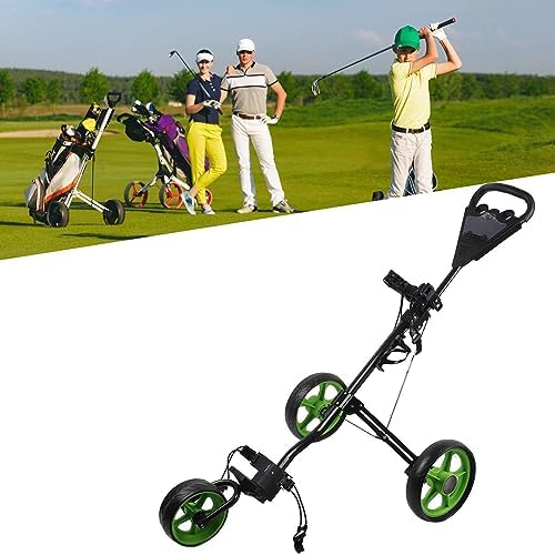 Carrello da Golf, Carrello Pieghevole a 3 Ruote con Freno rapido, Design Leggero e Portatile, Maniglia Regolabile, Supporto per Telefono e portaombrello per Allenamento e Pratica di Gioco