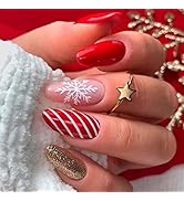 YAEISM Christmas Press on Nails With Golden Snowflakes Design 24pcs Coffin Fake Nails Color Mediu...