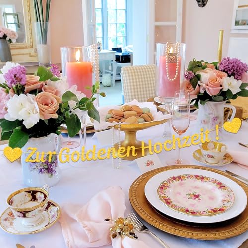 Goldene Hochzeit Deko Girlande, 50 Jahre zur Goldenen Hochzeit Banner, Glitzer Papier Hänge Hochzeitstag Girlande, 50 Hochzeitstag Dekoration, 50. Jahrestag Jubiläum Goldhochzeit Party Geschenke