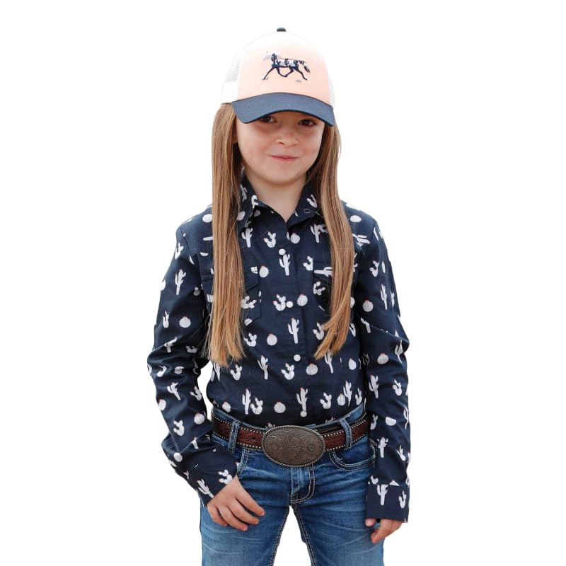Cruel Girl Girls' Long Sleeve Western Navy Print Snap Shirt