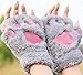 Femmes Mignon Chat Griffe Patte en Peluche Mitaines Chaud Doux en Peluche Court sans Doigts Moelleux Ours Chat Gants Costume Demi Doigt Fête Cadeau -Grey-One Size