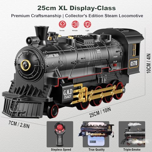 Electric Train Sets Remote Control for Kids Christmas Train Toys Steam Locomotive w/3 Smokes, Glowing Passenger Carriages, Luxury Tracks, Light & Sounds Rechargeable Birthday Gifts for Boys Girls - Image 3