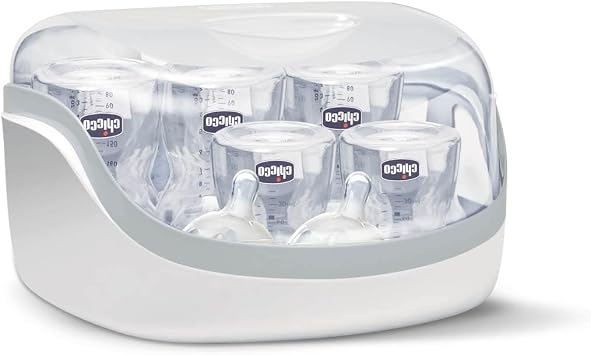 Chicco 2 in 1 Sterilizer, Adjustable Natural Steam Sterilizer for Bottles, with 2 Configurations, Quick and Easy to Use, Up to 6 x 330ml Bottles, White