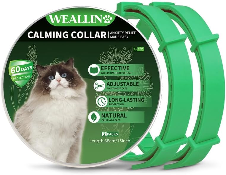 WEALLIN Cat Calming Collar, Anti Anxiety Pheromone Calming Collar for Cats, Adjustable & Water resistant Calming Cat Collar, 1 Pack Natural Calm Treatment for Small Medium and Large Cats, Pink