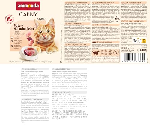 animonda Carny Katzen Nassfutter Pute + Hühnchenleber (6 x 400g), getreidefreies Katzen Nassfutter ohne Zucker, mit frischen fleischigen Zutaten