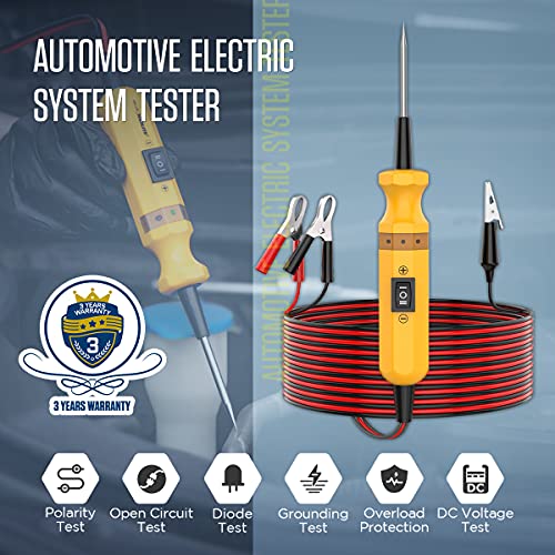 Power Probe Circuit Finder, Polarity Tester Diodes&Continuity Tester, for 6V-24V Car Electrical Tester, with Test Light,4M Test Lead Circuit Breaker Finder,Grounding/Overload Protection Circuit Tester