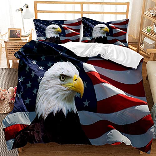 Meimall Sets De Housse De Couette Drapeau Américain Animal Aigle 220X240 Cm 2 X Taies d'oreiller,3D Linge De Lit Ado Imprimé Parure De Lit avec Fermeture pour 1/2 Personnes Anti-Rides
