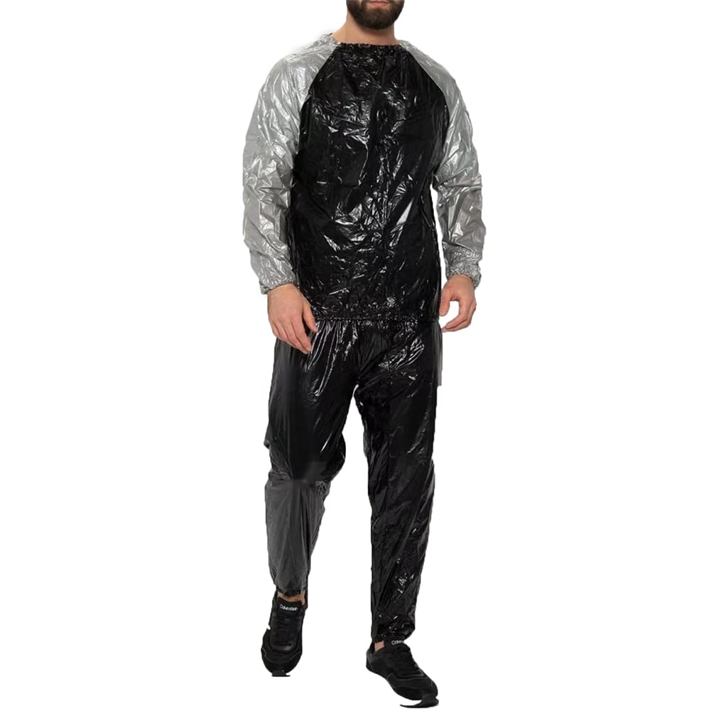 Heavy Duty Sauna Suit For Women Men Silver Raglan Sleeve Sweat Suit Exercise Weight Loss Gym Fitness Workout