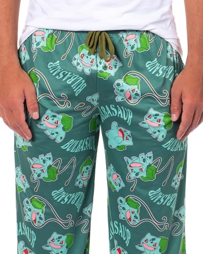 Mad Engine Pokemon Men's Bulbasaur #001 Vine Whip All Over Print Adult Pajama Pants Sleep Lounge Bottoms3