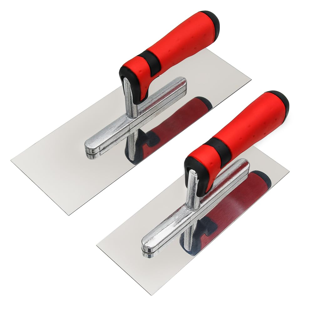 Concrete Tools Set Stainless Steel Flat Finishing Trowel 2 PC (8"x3" & 11"x4") Cement Drywall Plastering Tile Masonry Construction Hand Kit