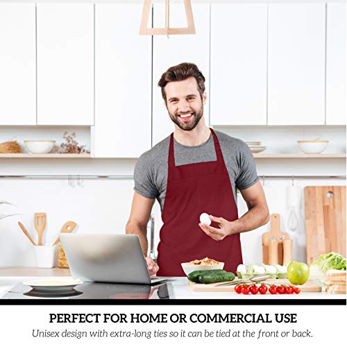 Image of GREEN LIFESTYLE 12 Pack Professional Chef Apron - Grilling Aprons for Men, Waterproof Cooking Apron for BBQ, Work or Restaurant Use, Kitchen Aprons for Women - Burgundy, No Pockets