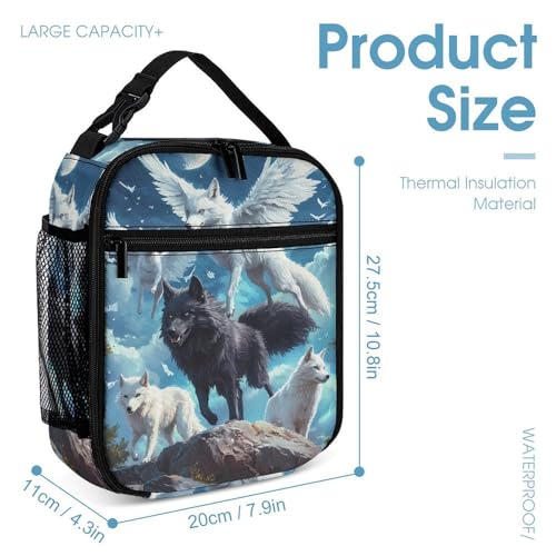 Wolf with Wings Under Moon Funny Backpack Sets Lightweight 3Pcs Daypack Set with Lunch Box And Pencil Case for Women Men4