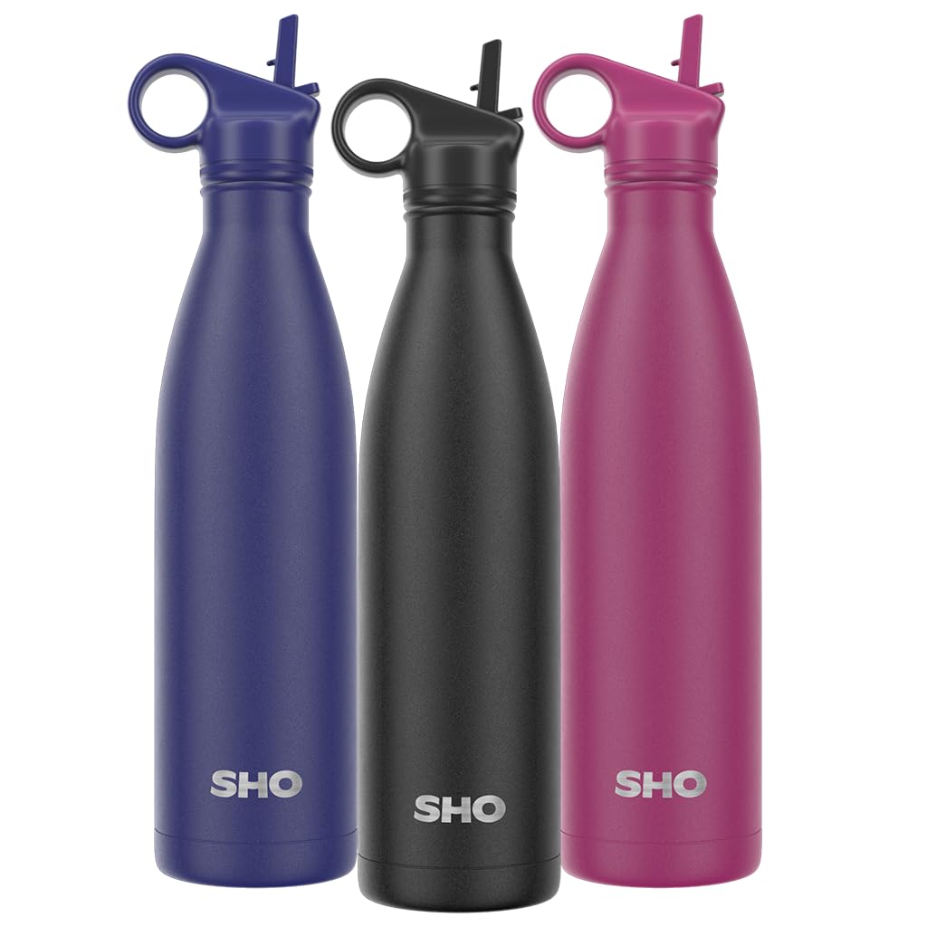 SHO Stainless Steel Water Bottle with Straw and Screw Lid - Leakproof, BPA Free, Vacuum Insulated Double Walled Metal Flask, 500ml - Original 2.0-12 Hours Hot 24 Hours Cold (750ml, Jet Black) โ image 1