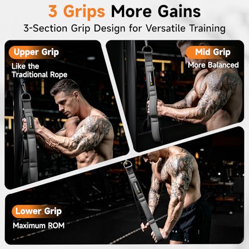 Image of MANUEKLEAR 24-Inch 3-Grip Tricep Rope Cable Attachment for Gym Greater ROM