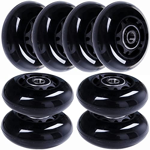 AOWISH 64mm 70mm Inline Skate Wheels 85a Roller Blade Wheel Replacement W/Bearings ABEC-9 for Kids Inline Roller Hockey Skates and Training Scooters and Luggage Suitcase (8-Pack) (64mm Dia, Black)