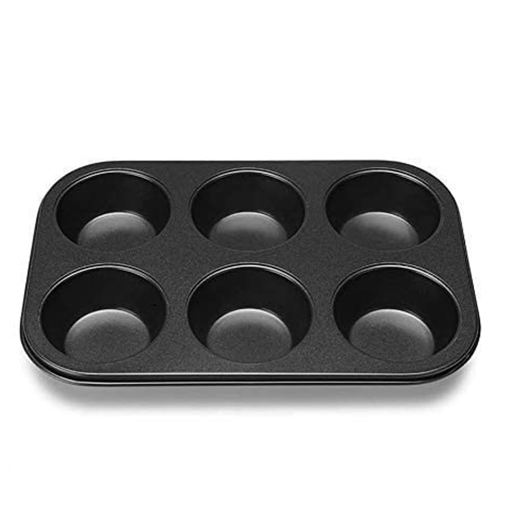 - Non Stick Muffin Cup Cake Tray for 6 Muffins, Baking Mould Bakeware Tool - Black