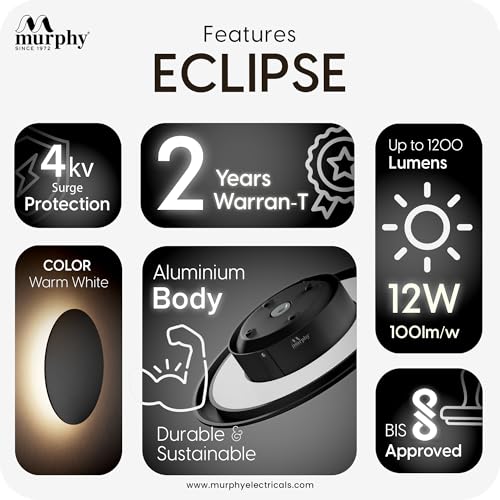 Image of Murphy 12W Black Moon LED Wall Lamp - 2-Year Warranty | Aluminium Body | Warm White Glow | Indoor /Outdoor Modern Lighting Fixture (Pack of 5)