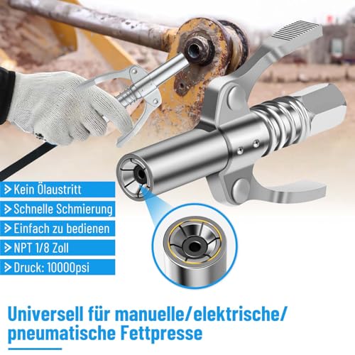 Pindex Fettpresse für Schmiernippel mit Mundstück Fettnadeldüse,Fettpistole mit Schnellkupplung,Handschmierpresse für 400cc Fettkartusche mit Schmiernippel,3X Schlaüche 15cm Metallrohr