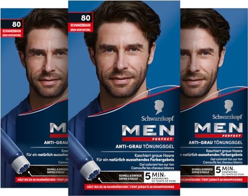 Schwarzkopf Men Perfect Anti-Grau Tönungs-Gel 80 Schwarzbraun (80 ml) Haarfarbe für Männer blendet graue Haare aus Anti-Grau Tönung für ein natürlich aussehendes Ergebnis
